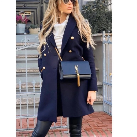 SOLD ZARA NEW MANTECO Italian Wool Navy Double Breasted Classic Preppy Wool Coat - Picture 16 of 16